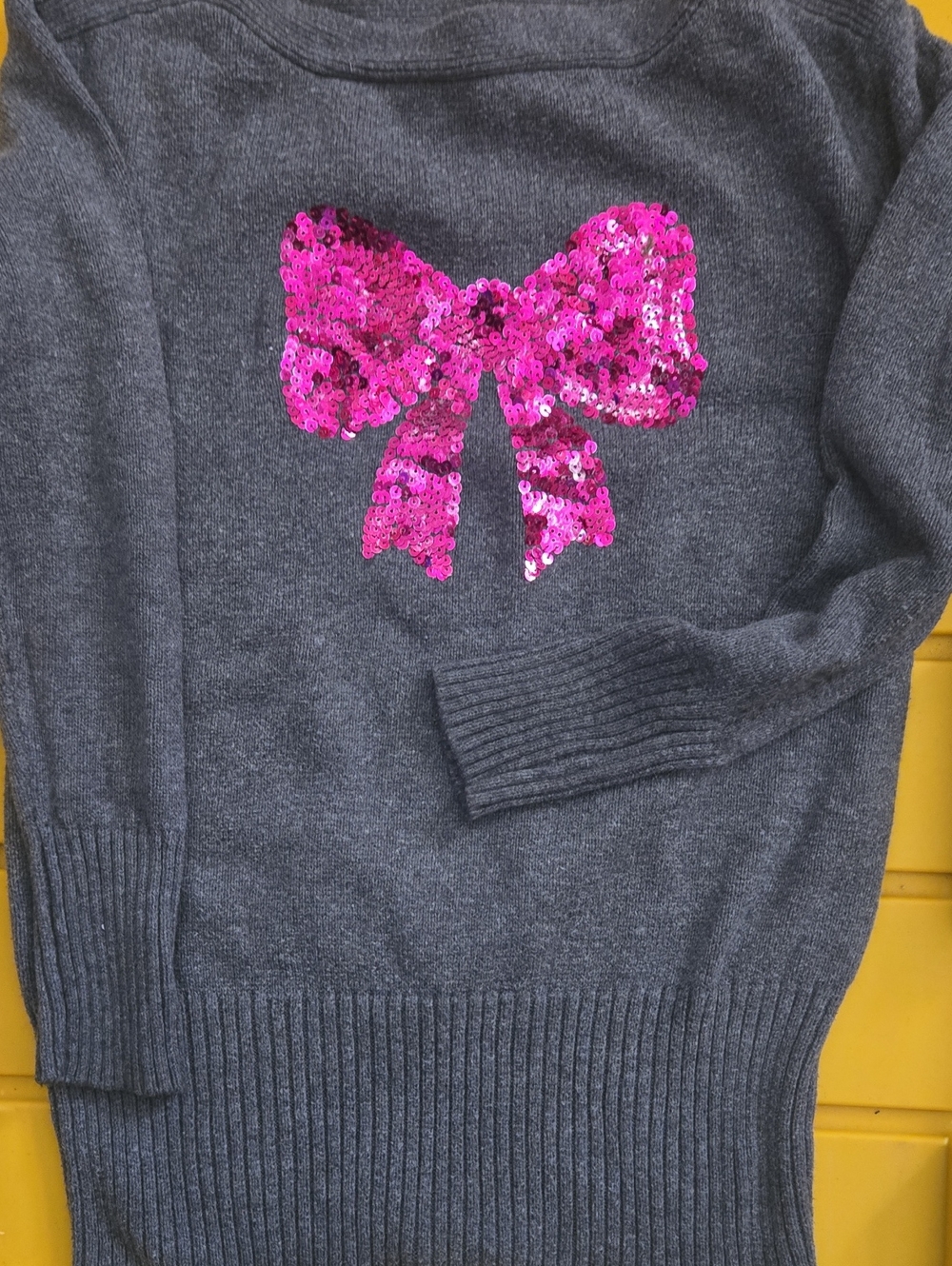 Grey Gap Kid’s Sweater with Pink Sequin Bow